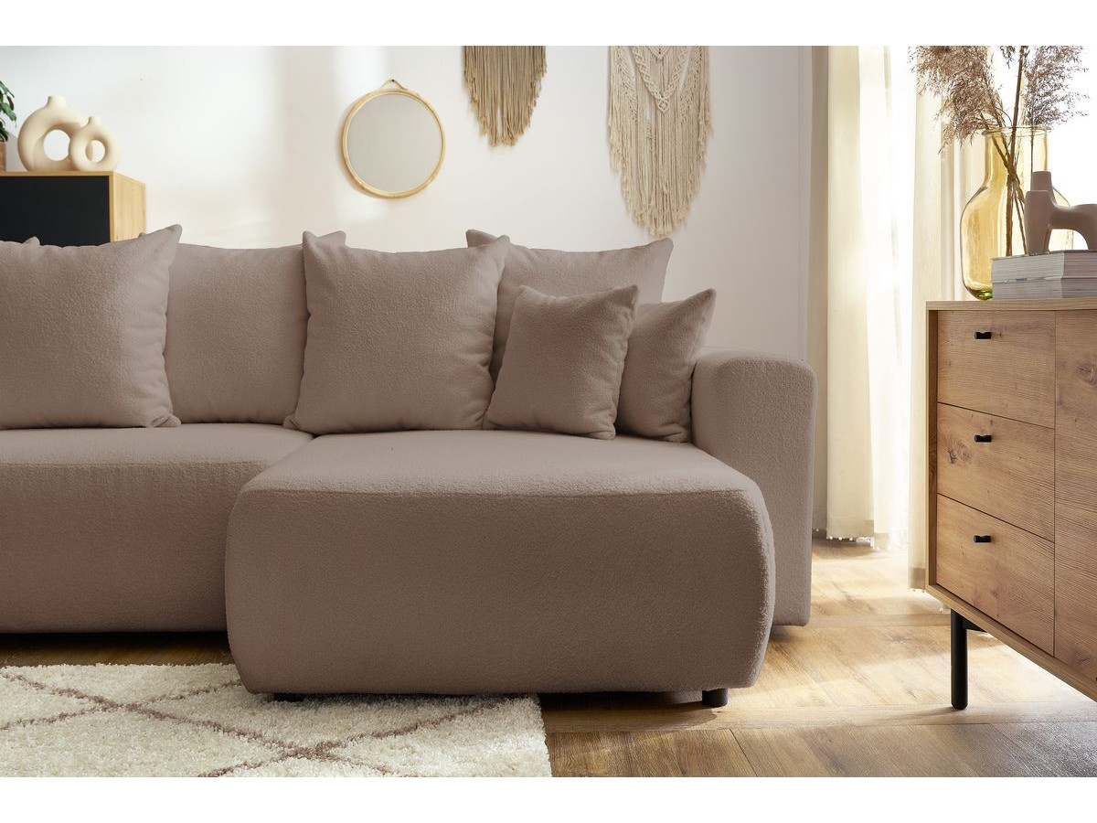 Canapé d'angle réversible convertible coffre ENVY tissu bouclette doux