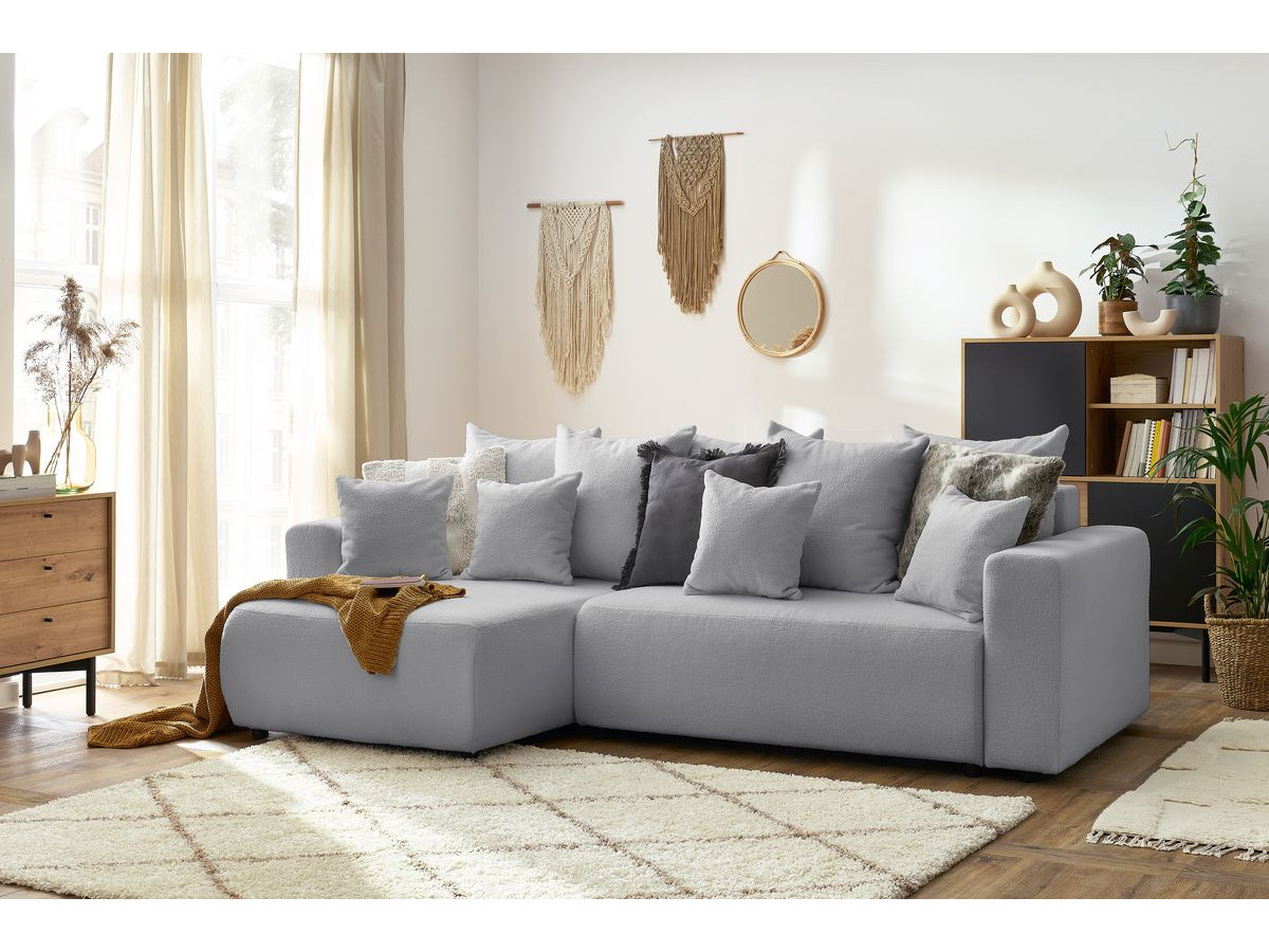 Canapé d'angle réversible convertible coffre ENVY tissu bouclette doux