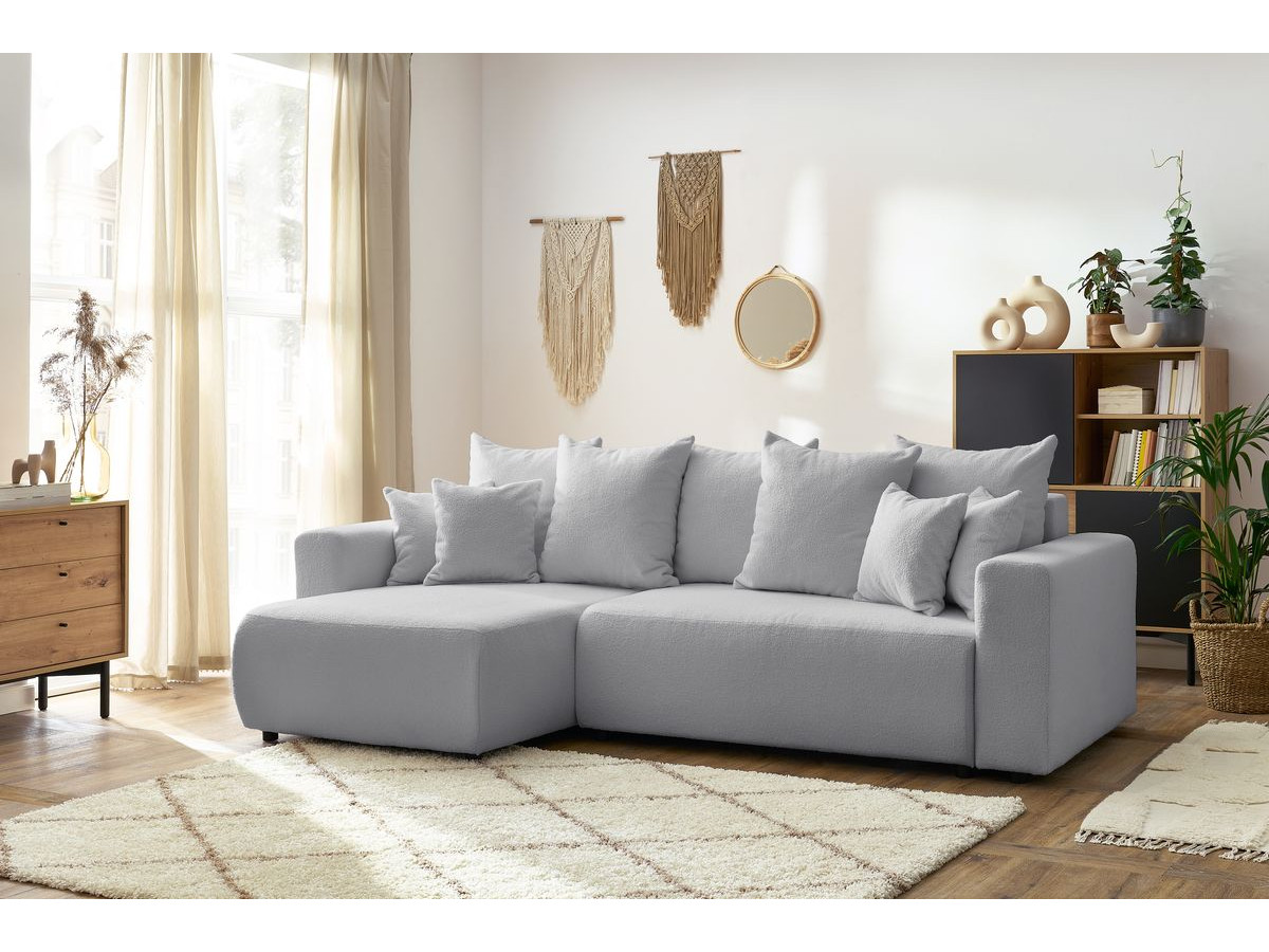 Canapé d'angle réversible convertible coffre ENVY tissu bouclette doux