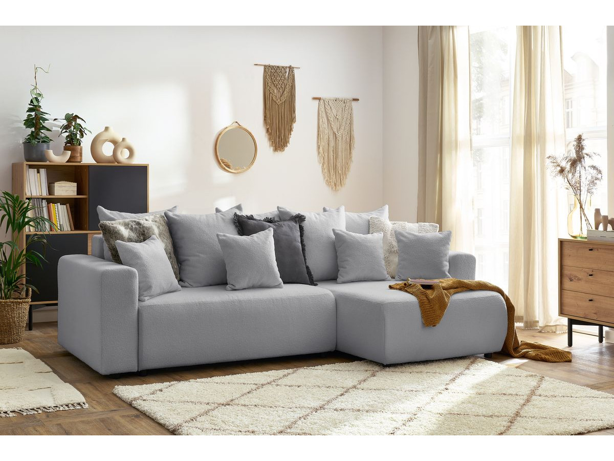 Canapé d'angle réversible convertible coffre ENVY tissu bouclette doux