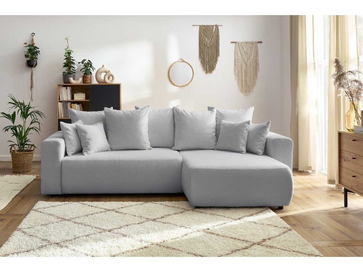 Canapé d'angle réversible convertible coffre ENVY bouclette doux gris clair — vue 5