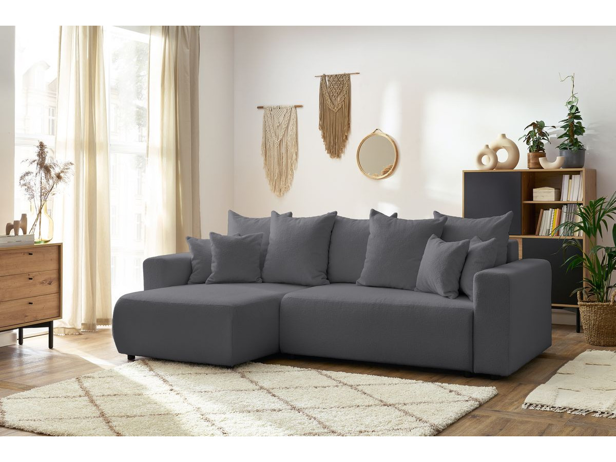 Canapé d'angle réversible convertible coffre ENVY tissu bouclette doux