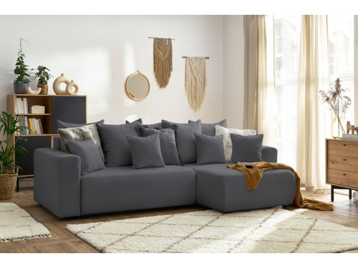 Canapé d'angle réversible convertible coffre ENVY tissu bouclette doux
