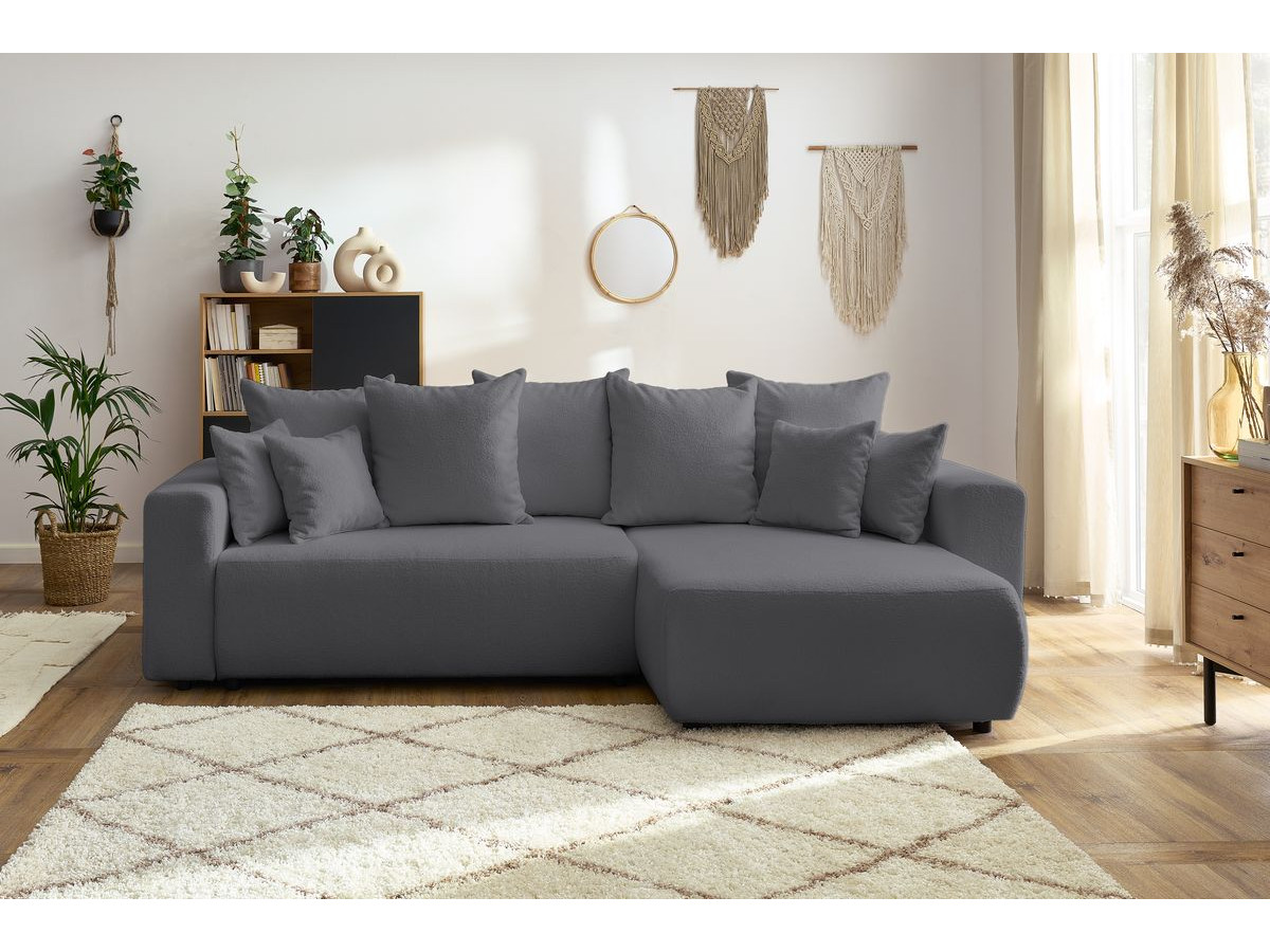 Canapé d'angle réversible convertible coffre ENVY tissu bouclette doux gris foncé   BOBOCHIC 5 places - Vue supplémentaire 3