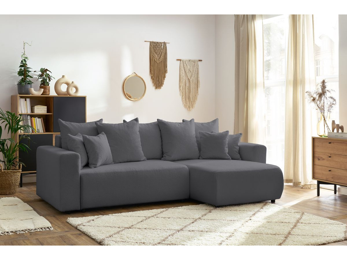 Canapé d'angle réversible convertible coffre ENVY tissu bouclette doux gris foncé   BOBOCHIC 5 places - Vue supplémentaire 2