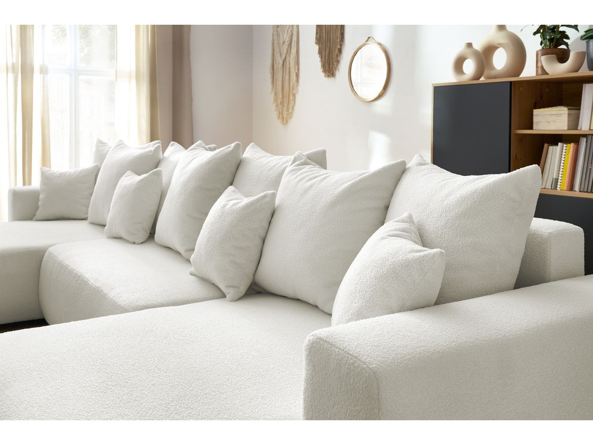 Canapé d'angle fixe EVEREST tissu chiné - Orange - Angle droit - 10 coussins
