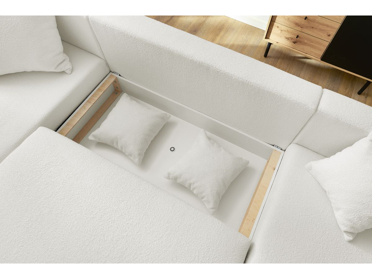 Canapé d'angle fixe EVEREST tissu chiné - Orange - Angle droit - 10 coussins