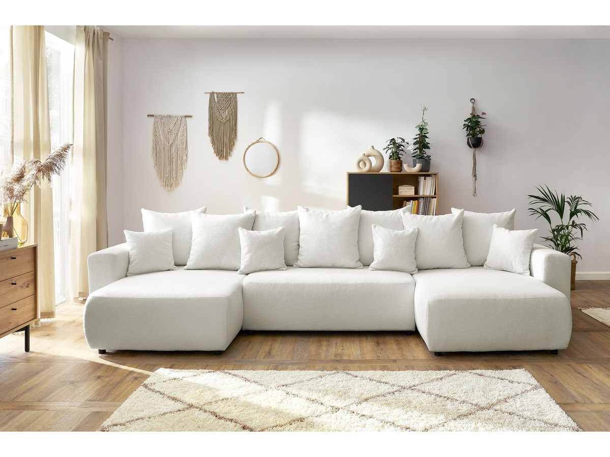 Canapé panoramique convertible coffre ENVY bouclette blanc — vue 5