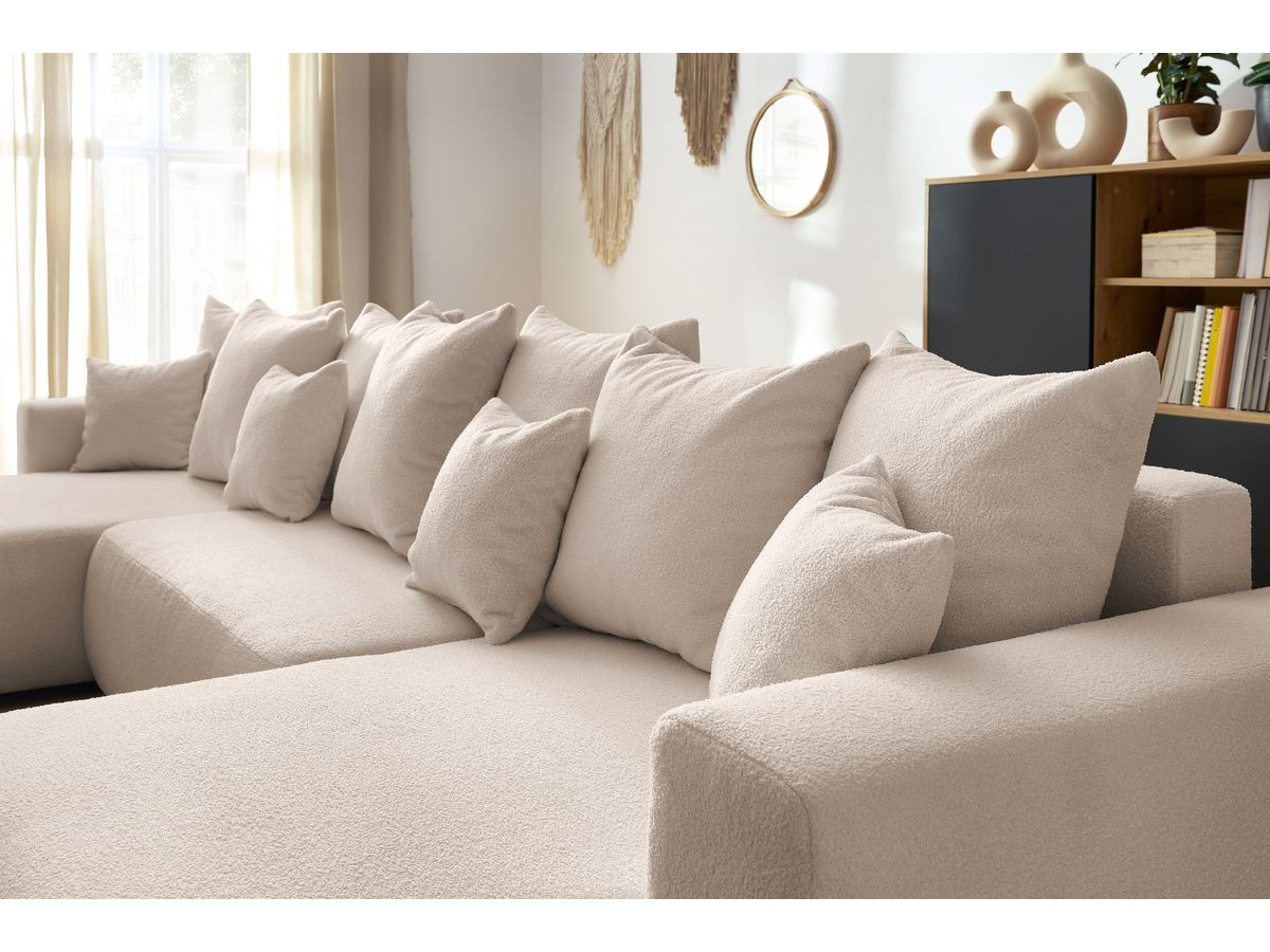 Canapé panoramique convertible coffre ENVY tissu bouclette