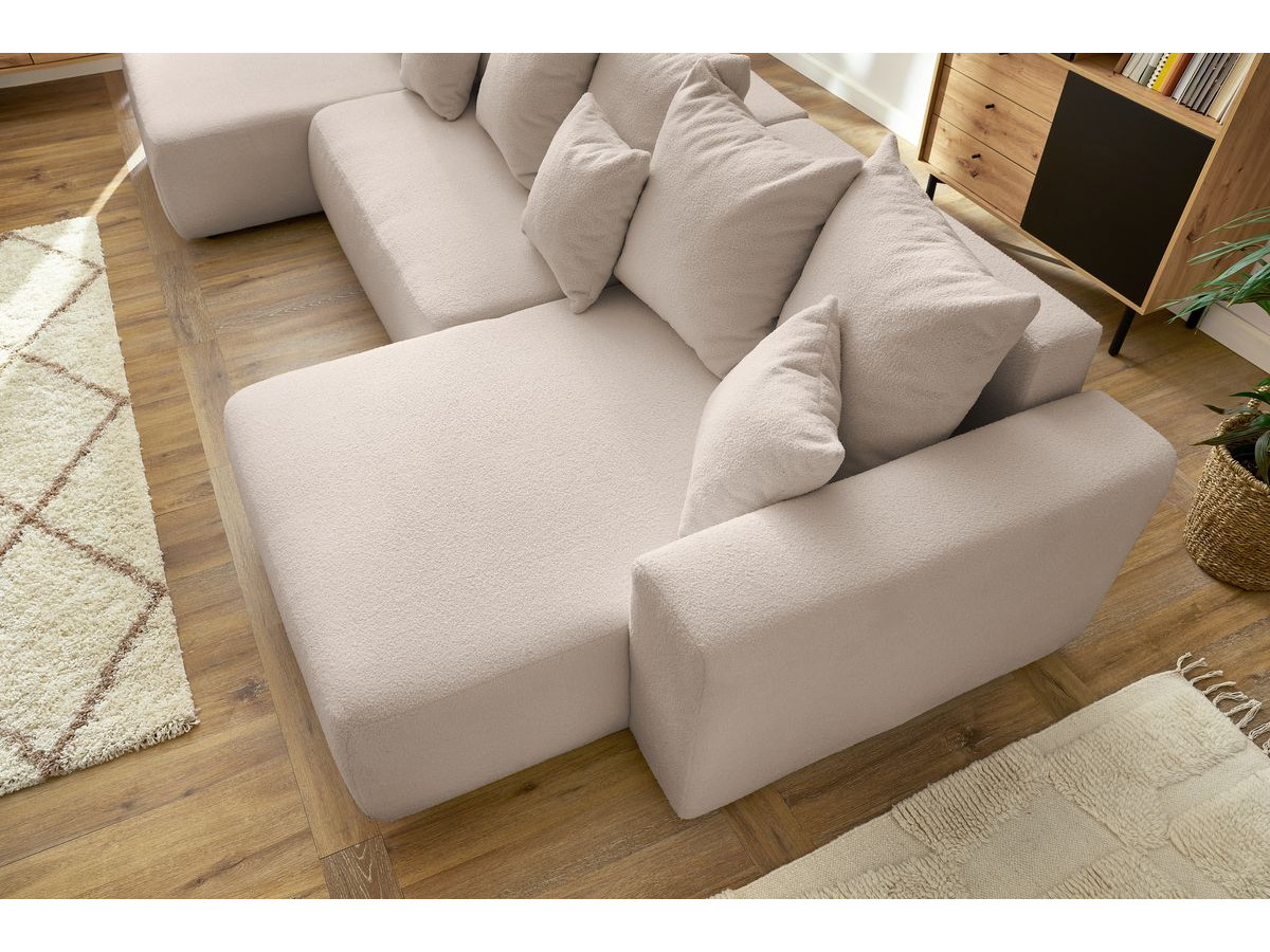 Canapé panoramique convertible coffre ENVY tissu bouclette