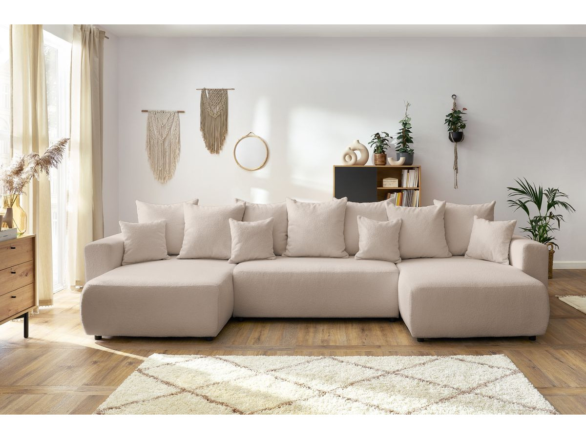 Canapé panoramique convertible coffre ENVY bouclette beige — vue 5