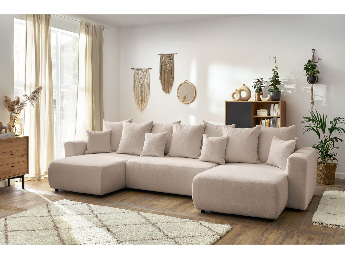 Canapé panoramique convertible coffre ENVY tissu bouclette