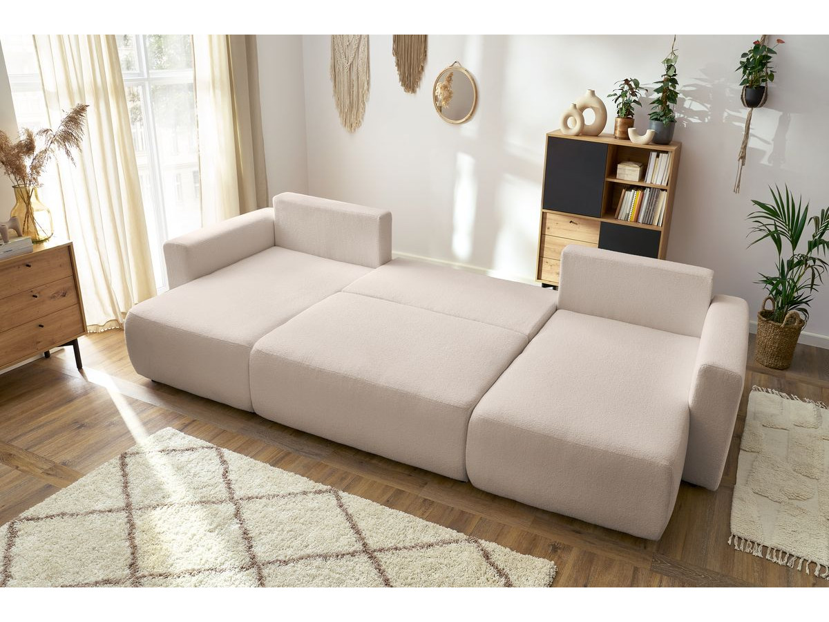 Canapé panoramique convertible coffre ENVY tissu bouclette