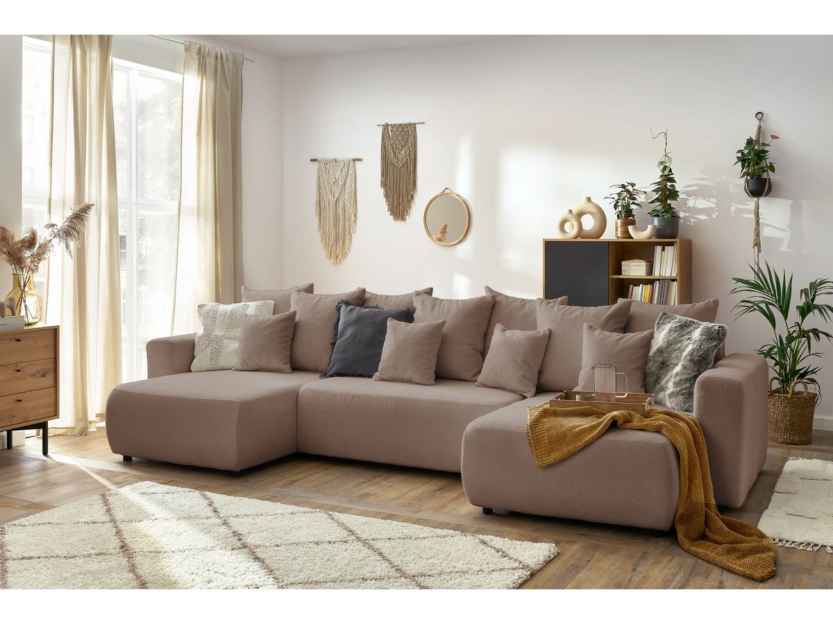 Canapé panoramique convertible coffre ENVY tissu bouclette