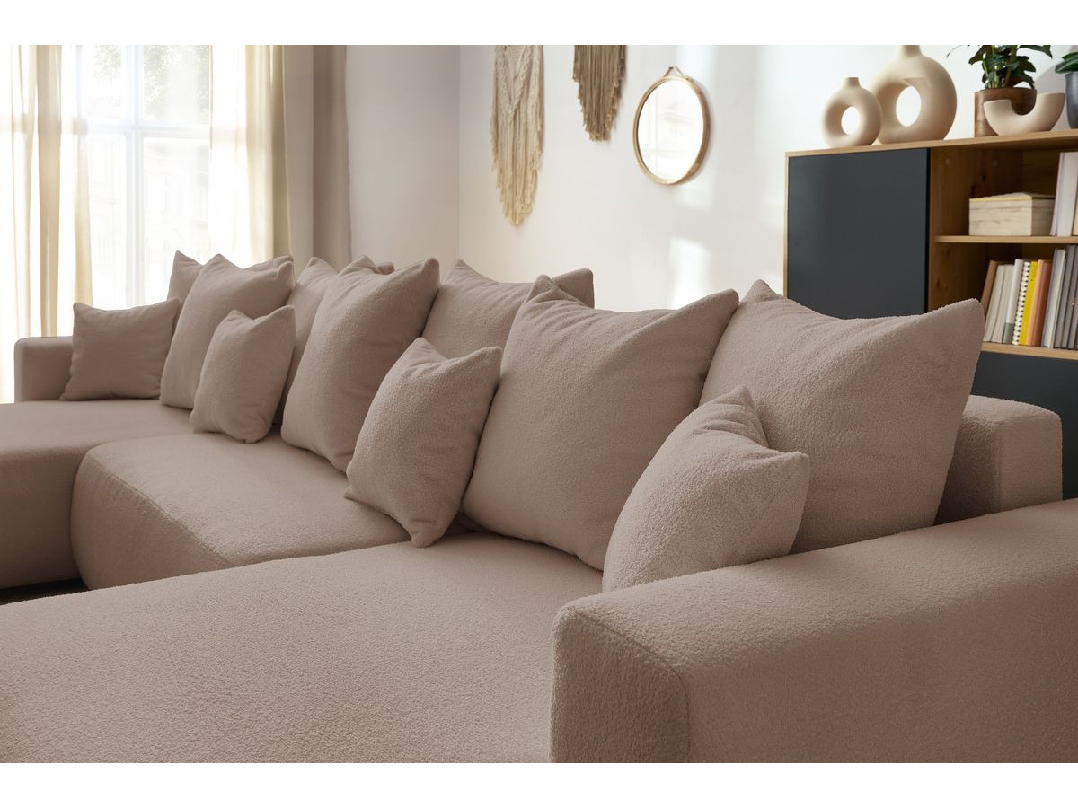 Canapé panoramique convertible coffre ENVY tissu bouclette