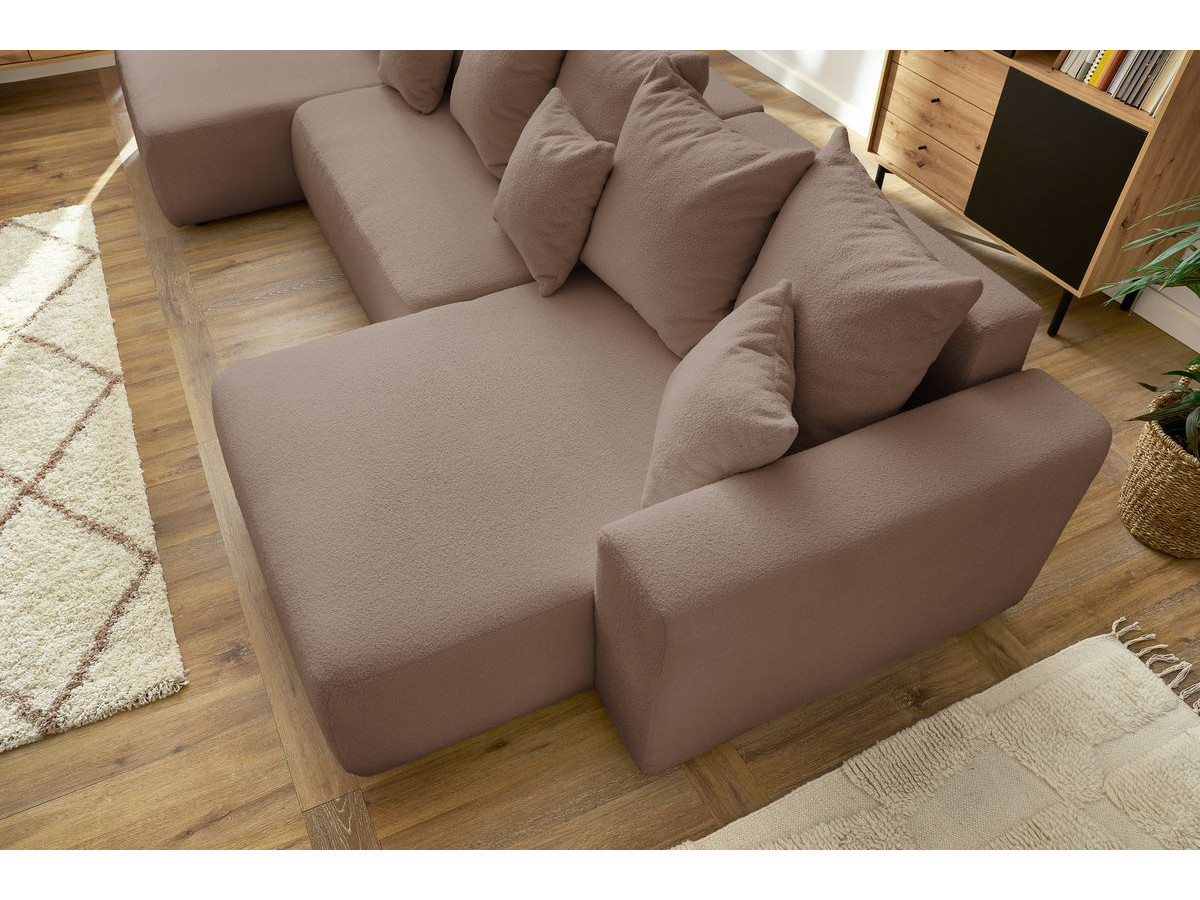 Canapé panoramique convertible coffre ENVY tissu bouclette