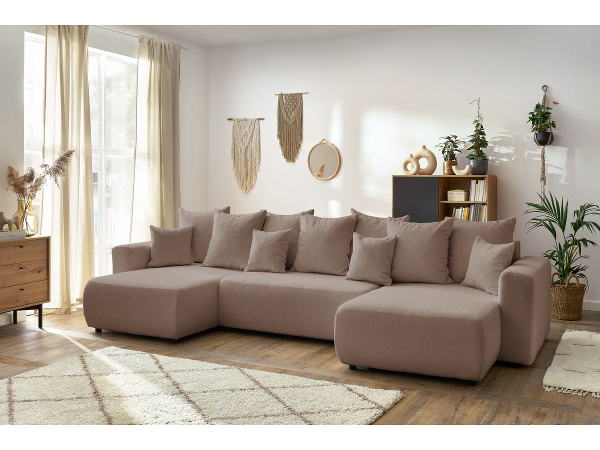 Canapé panoramique convertible coffre ENVY tissu bouclette