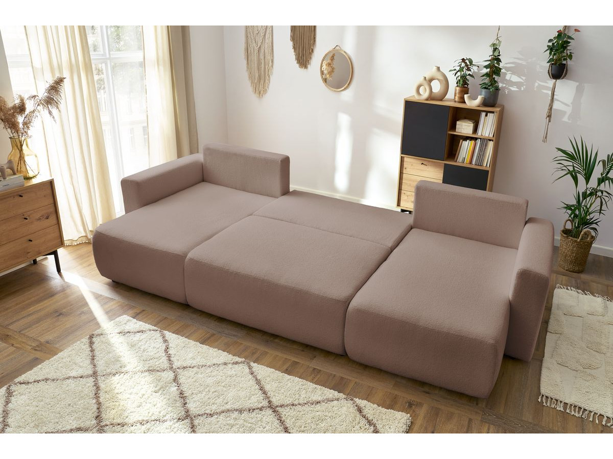 Canapé panoramique convertible coffre ENVY tissu bouclette