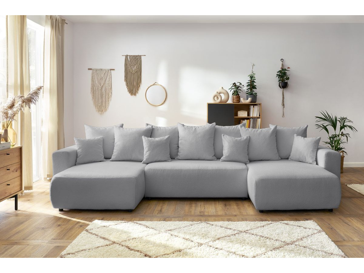 Canapé panoramique convertible coffre ENVY bouclette gris clair — vue 5