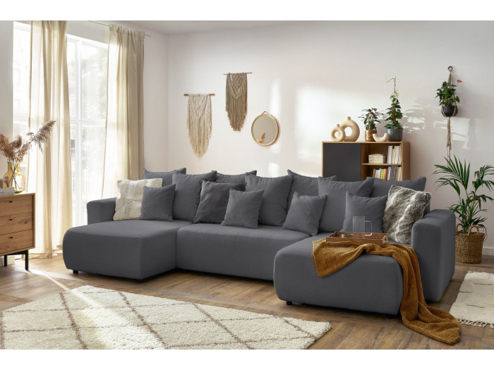 Canapé panoramique convertible ENVY tissu bouclette