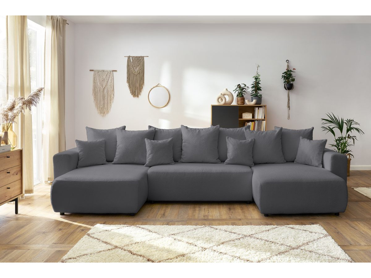 Canapé panoramique convertible coffre ENVY bouclette gris foncé — vue 5