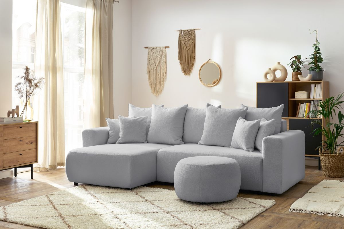 Topaze - Canapé D'angle Réversible - 4 Places - Convertible Avec Coffre - En Tissu Bouclette