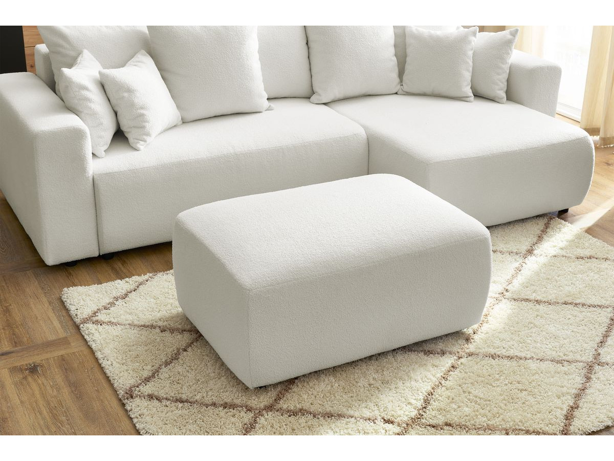 ENVY omkeerbare hoekslaapbank met opbergvak in zachte badstof met rechthoekige poef