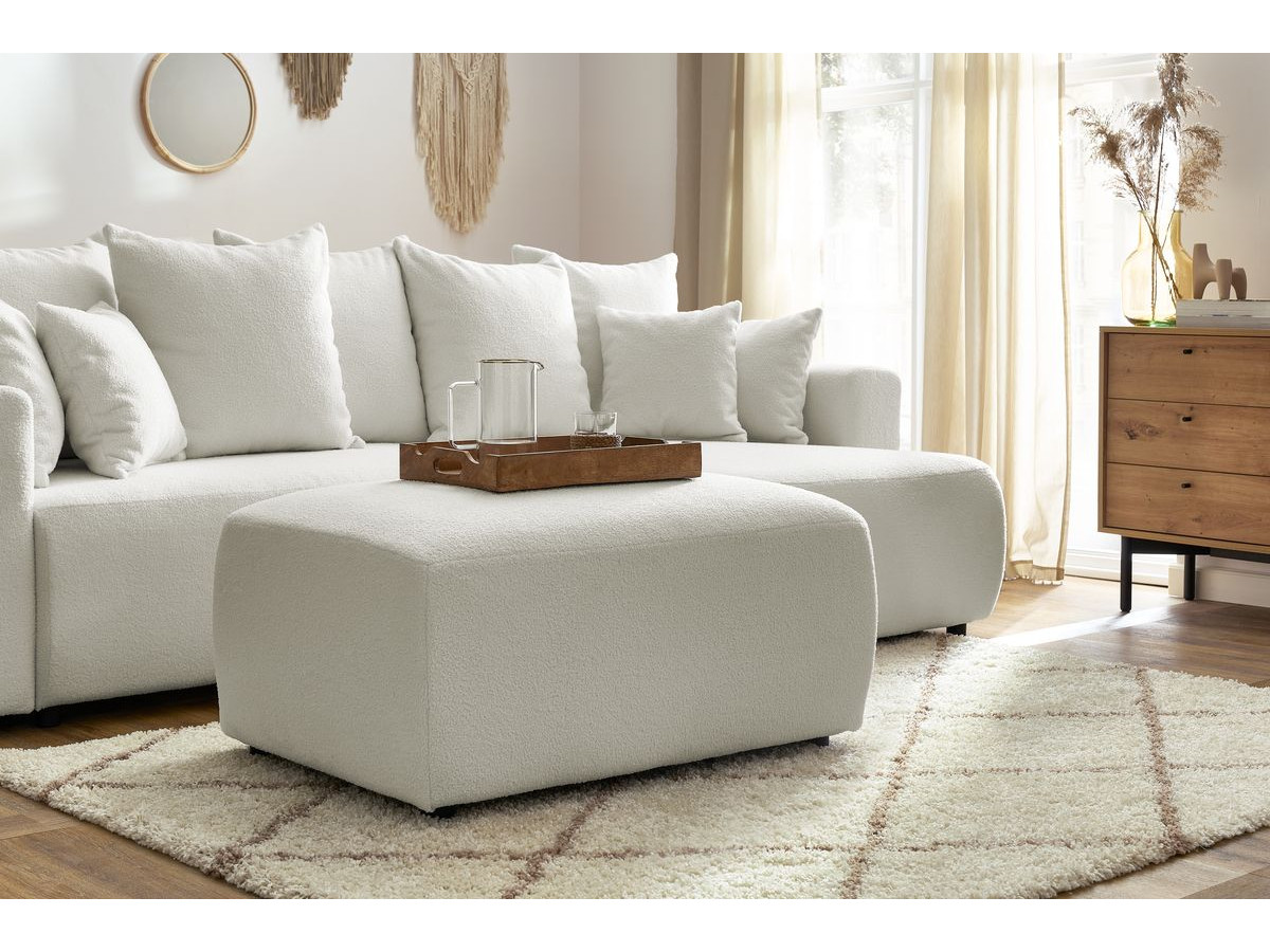 ENVY omkeerbare hoekslaapbank met opbergvak in zachte badstof met rechthoekige poef
