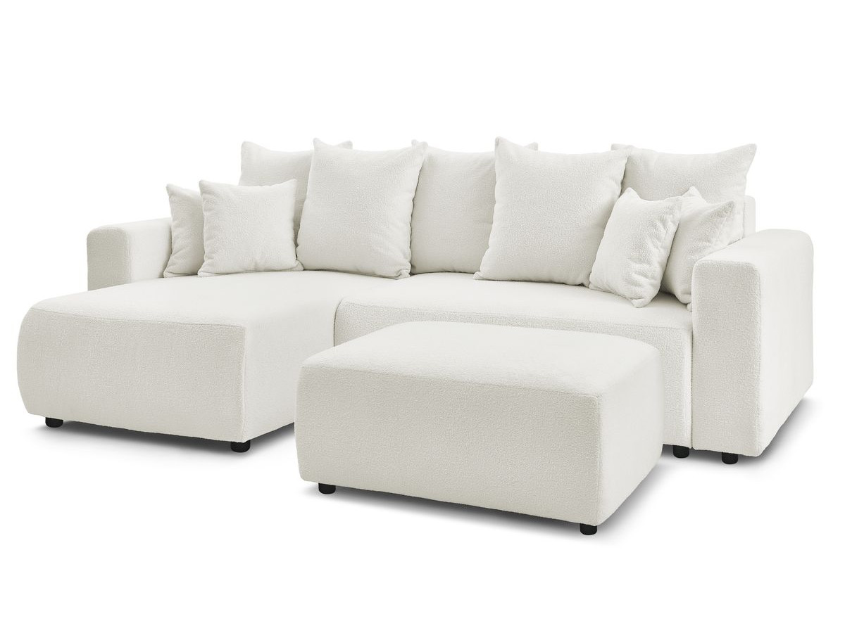 ENVY omkeerbare hoekslaapbank met opbergvak in zachte badstof met rechthoekige poef