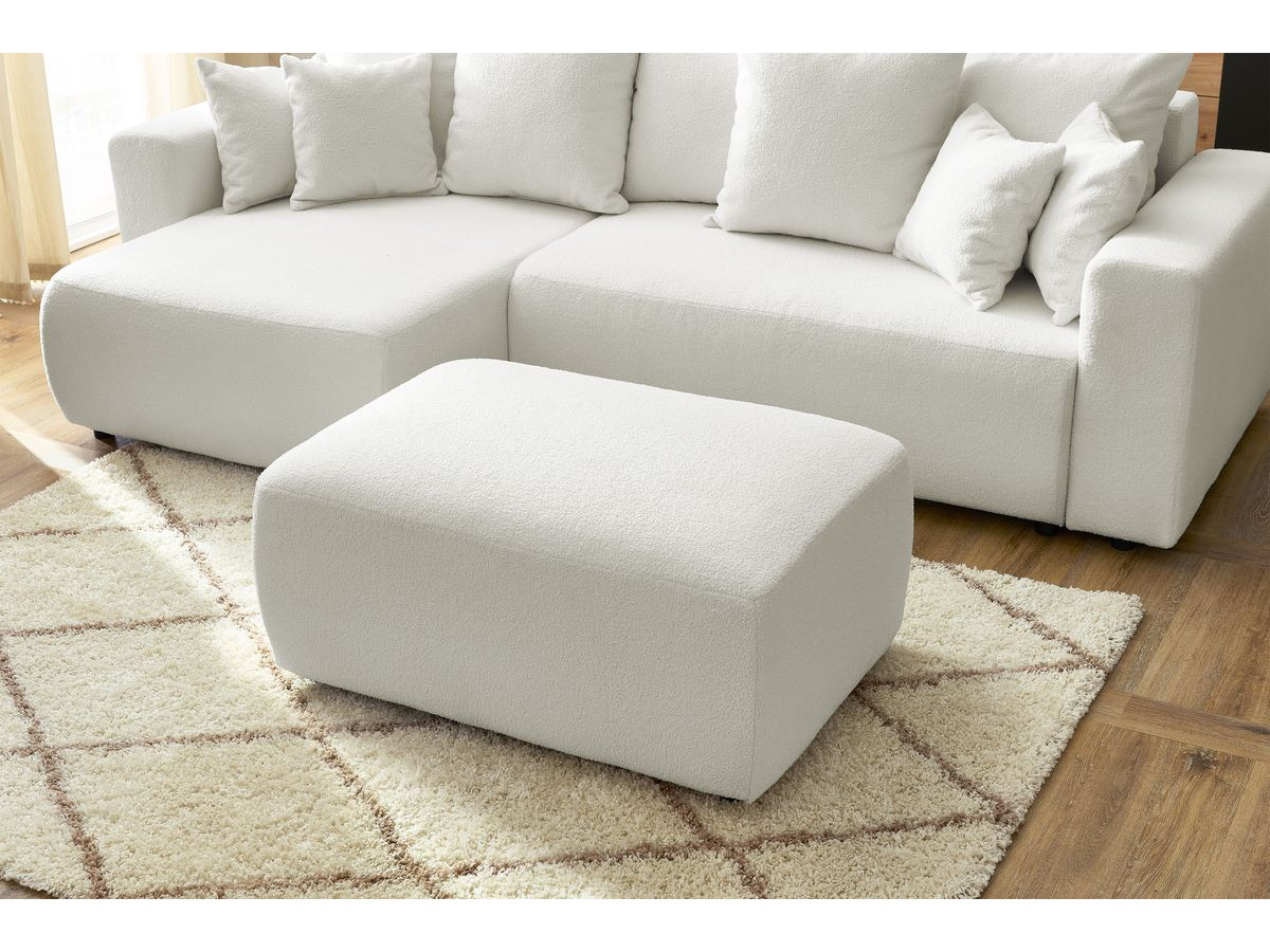 Canapé d'angle réversible convertible coffre ENVY bouclette doux avec pouf blanc — vue 6