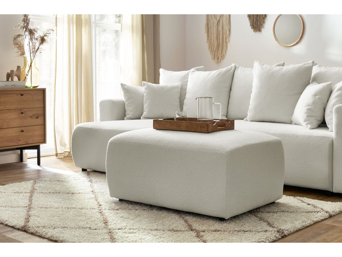 ENVY omkeerbare hoekslaapbank met opbergvak in zachte badstof met rechthoekige poef