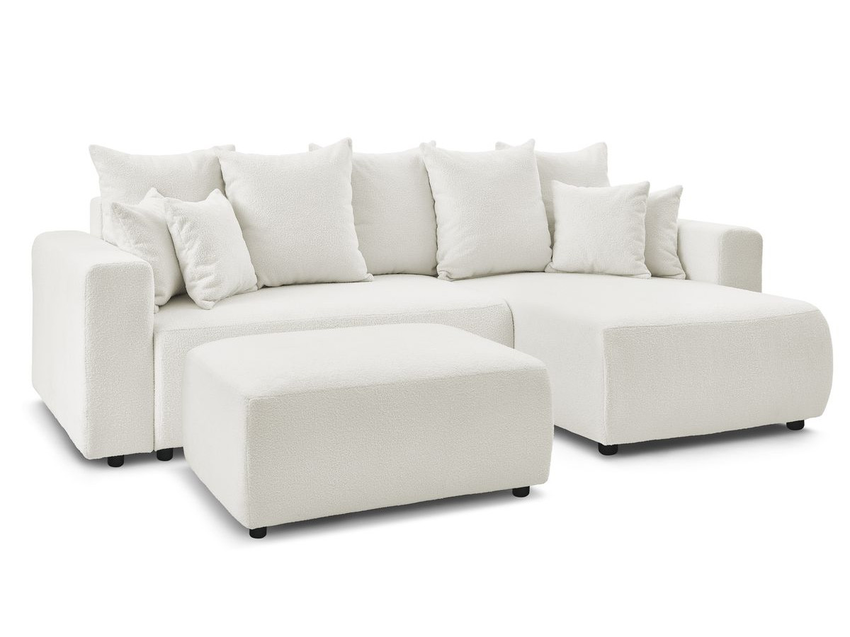 ENVY omkeerbare hoekslaapbank met opbergvak in zachte badstof met rechthoekige poef