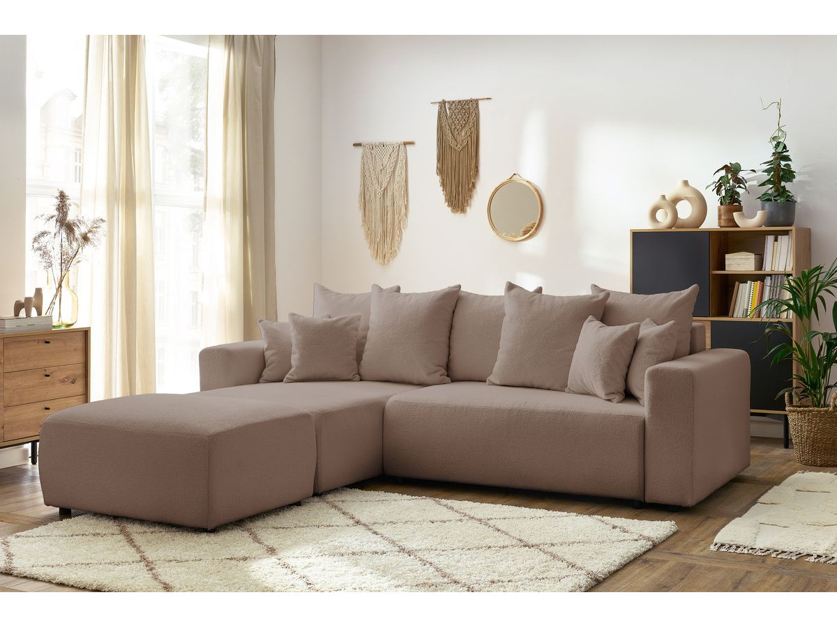 Canapé d'angle réversible convertible coffre ENVY bouclette doux avec pouf marron — vue 5