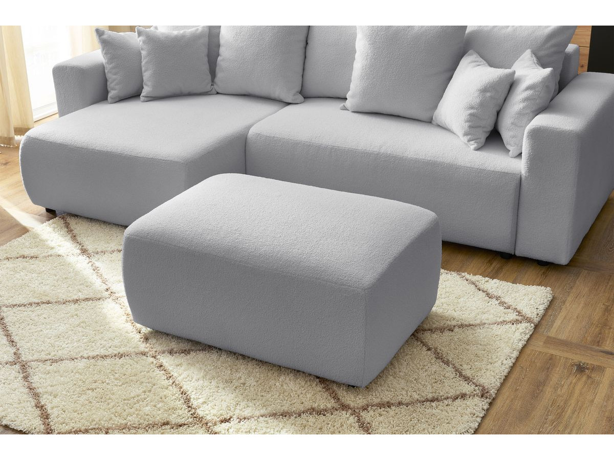 ENVY omkeerbare hoekslaapbank met opbergvak in zachte badstof met rechthoekige poef