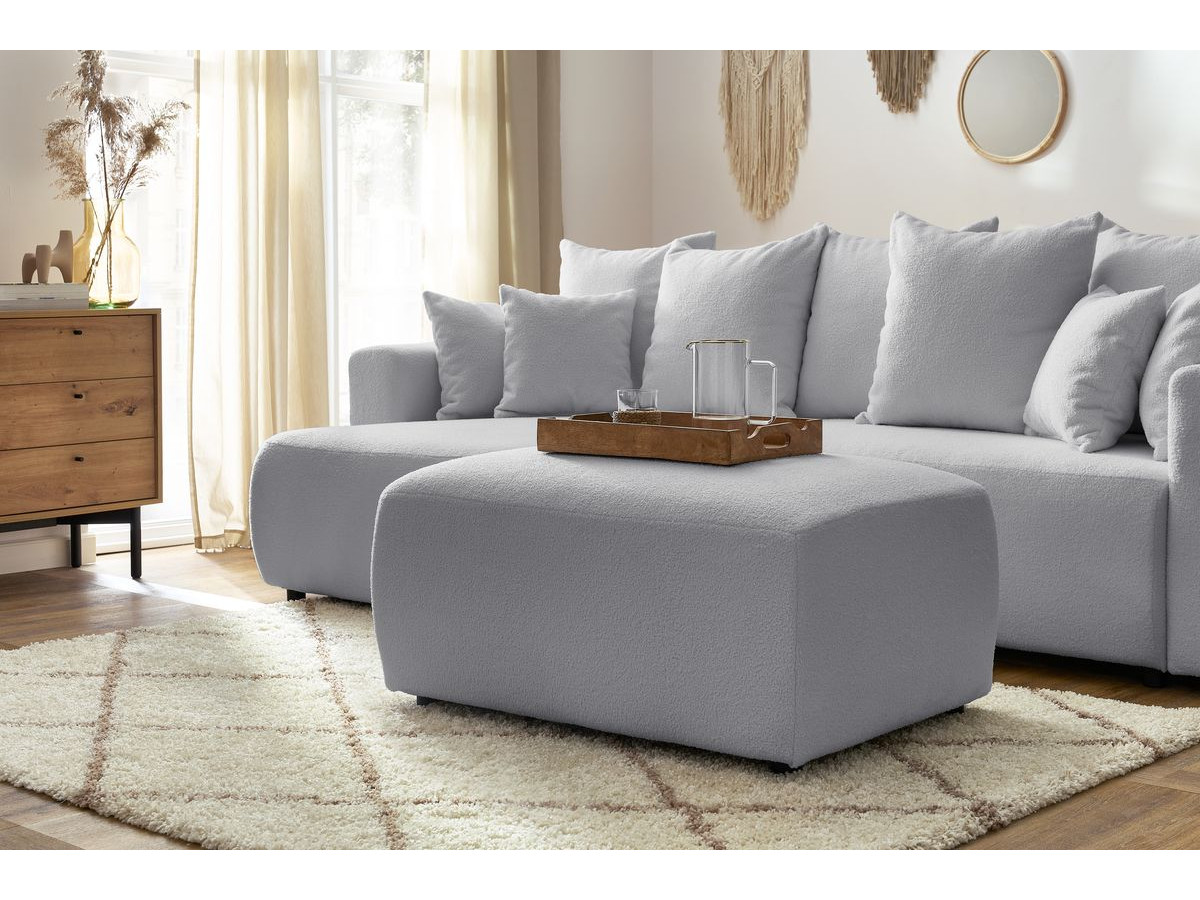 ENVY omkeerbare hoekslaapbank met opbergvak in zachte badstof met rechthoekige poef