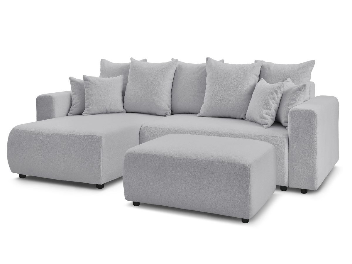 ENVY omkeerbare hoekslaapbank met opbergvak in zachte badstof met rechthoekige poef