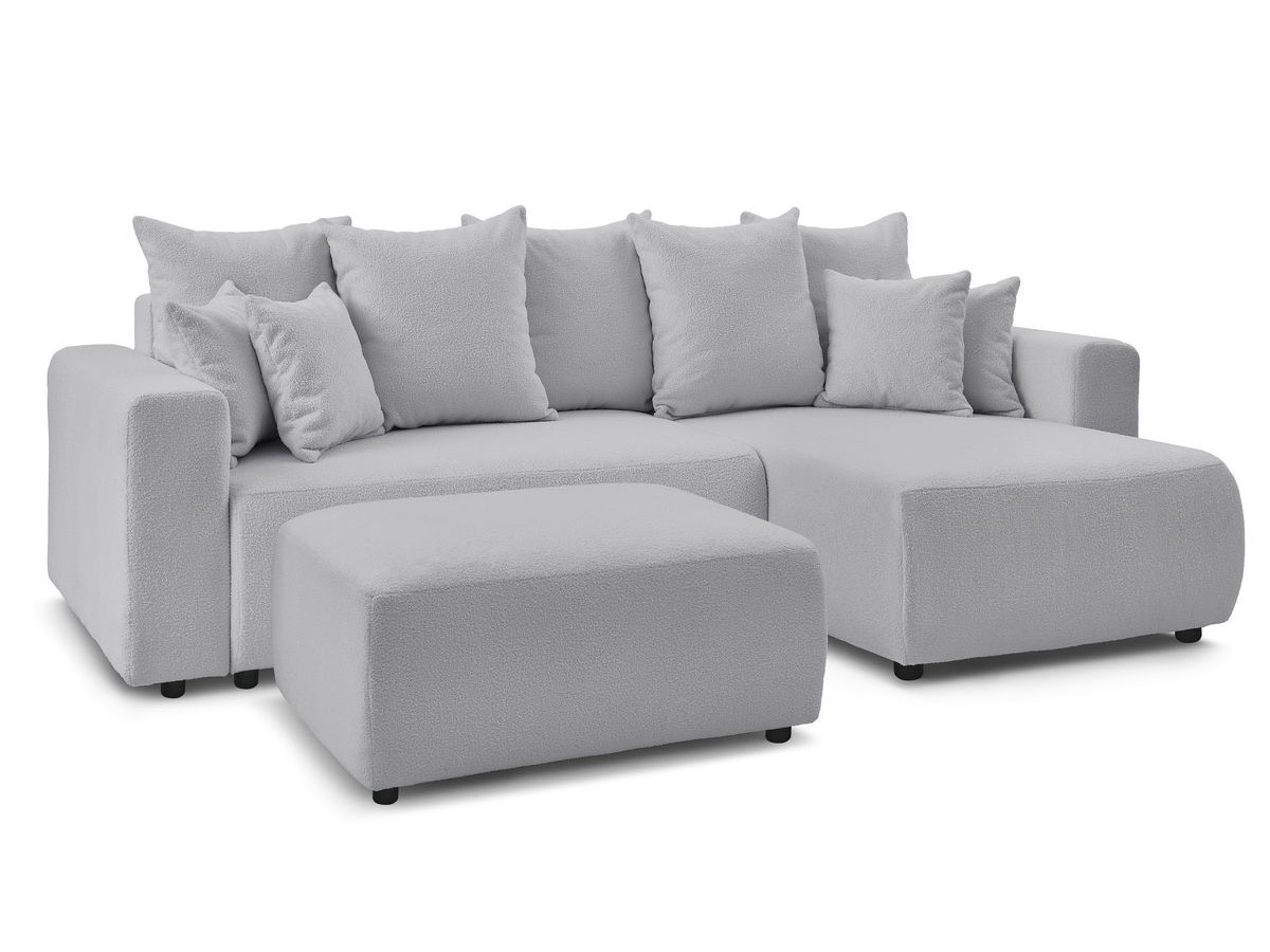 ENVY omkeerbare hoekslaapbank met opbergvak in zachte badstof met rechthoekige poef