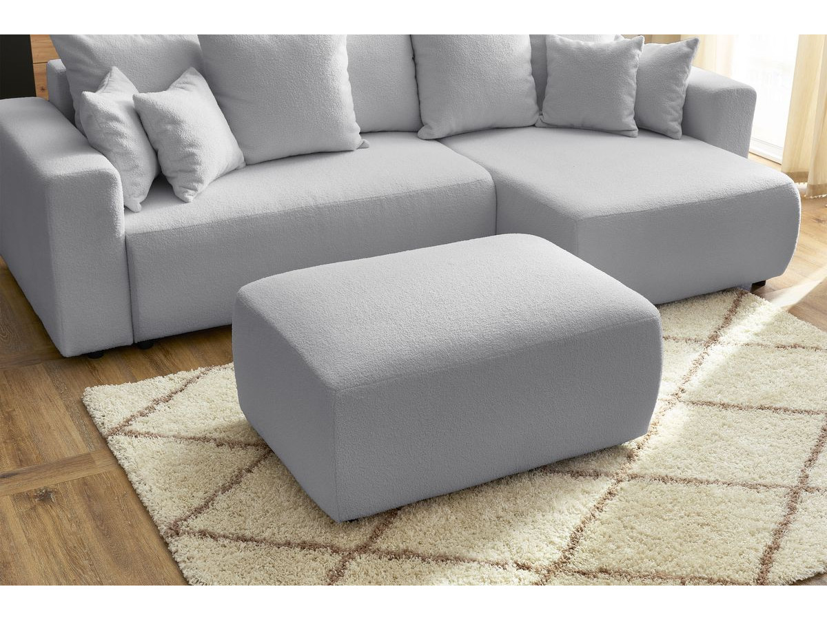 ENVY omkeerbare hoekslaapbank met opbergvak in zachte badstof met rechthoekige poef