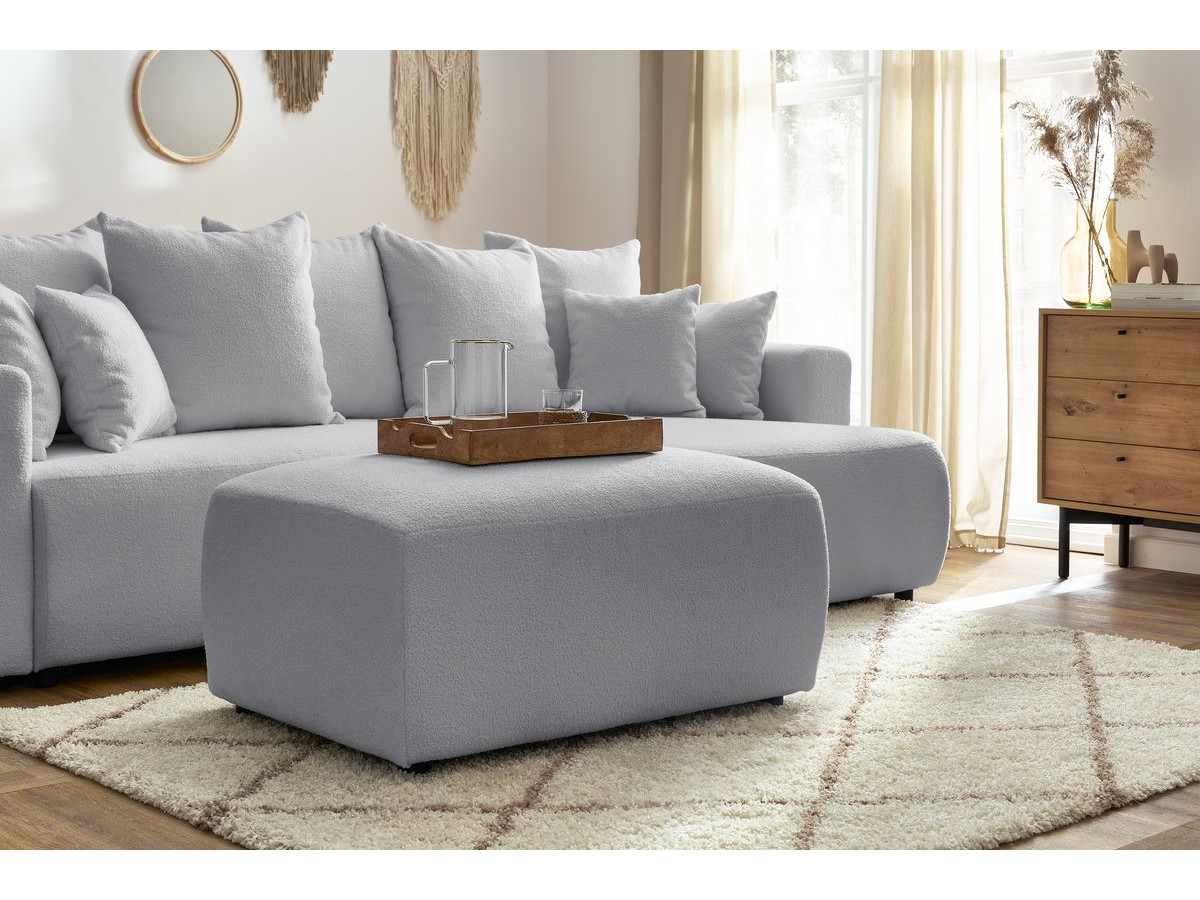 ENVY omkeerbare hoekslaapbank met opbergvak in zachte badstof met rechthoekige poef