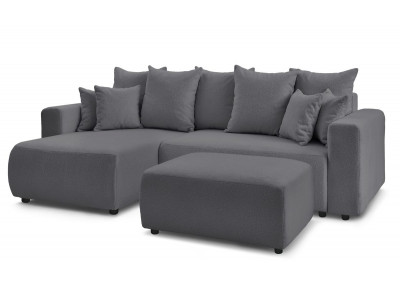 Canapé d'angle réversible convertible coffre ENVY tissu bouclette doux avec pouf rectangulaire