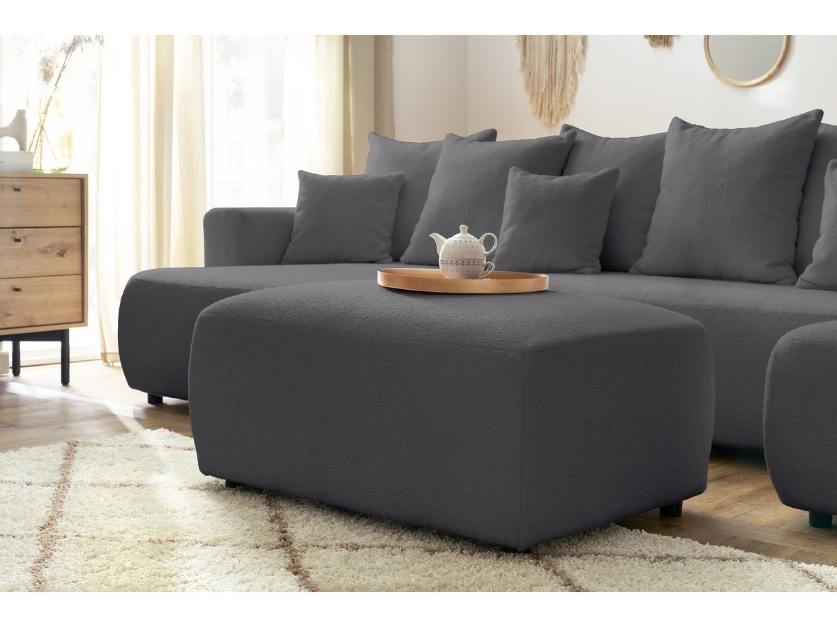 Canapé d'angle fixe EVEREST tissu chiné - Orange - Angle droit - 10 coussins