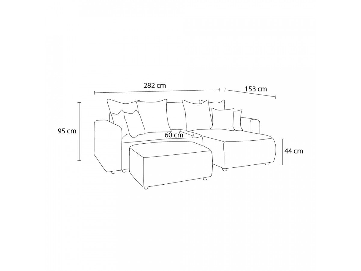 Canapé d'angle fixe EVEREST tissu chiné - Orange - Angle droit - 10 coussins