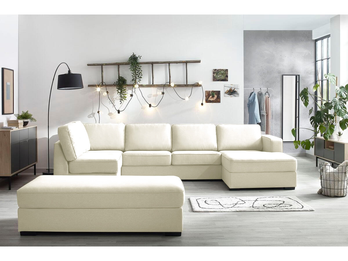 Canapé panoramique convertible MEGA avec pouf beige angle droit BOBOCHIC 8 places - Vue supplémentaire 2