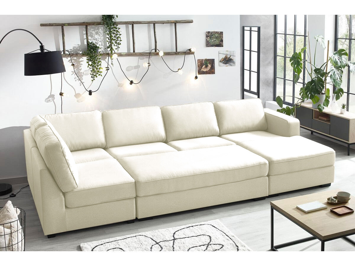 Canapé panoramique convertible MEGA avec pouf beige angle droit BOBOCHIC 8 places - Vue supplémentaire 3