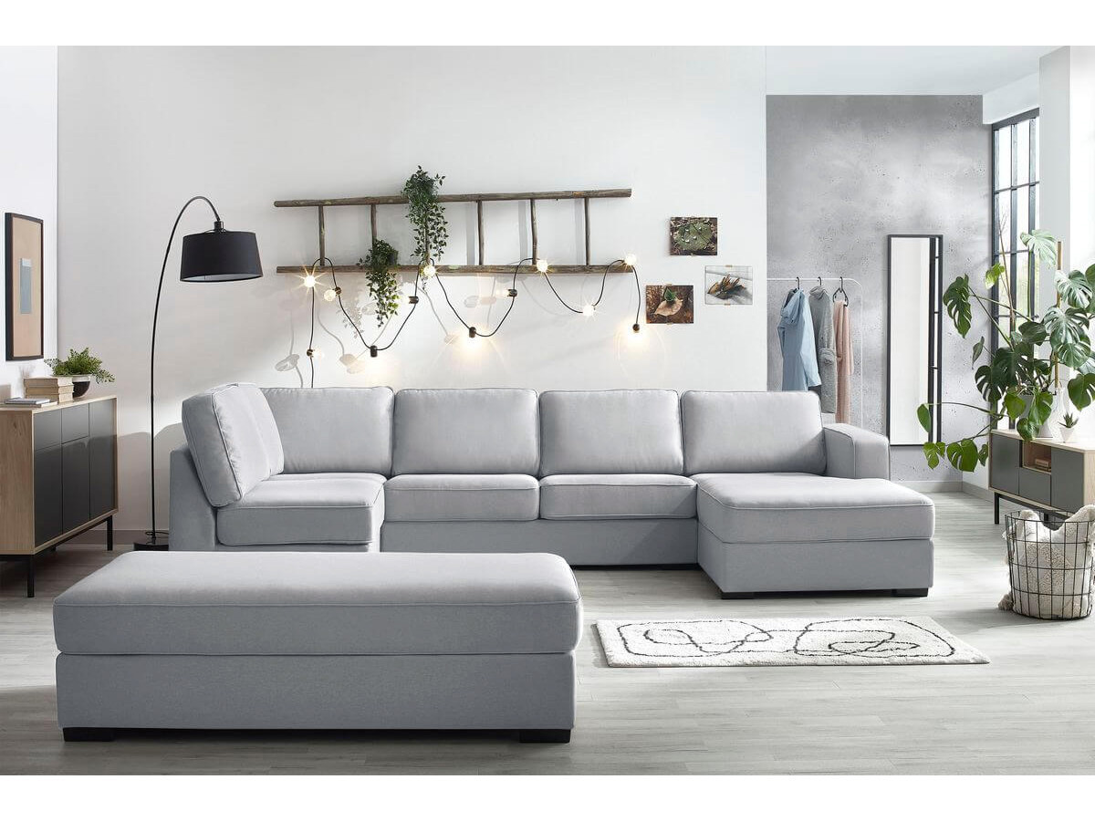 Canapé panoramique convertible MEGA avec pouf gris clair angle droit BOBOCHIC 8 places - Vue supplémentaire 2