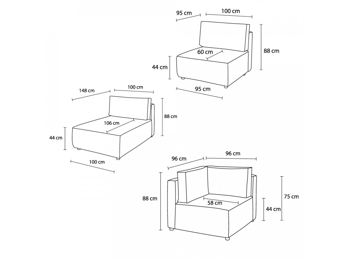 Canapé d'angle fixe 100% modulable NIHAD tissu velours côtelé 3 chauffeuses, 1 angle et 1 méridienne