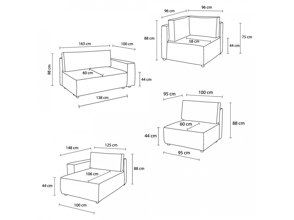 NIHAD XL modulaire vaste hoekbank in corduroy stof met 2-zits fauteuil