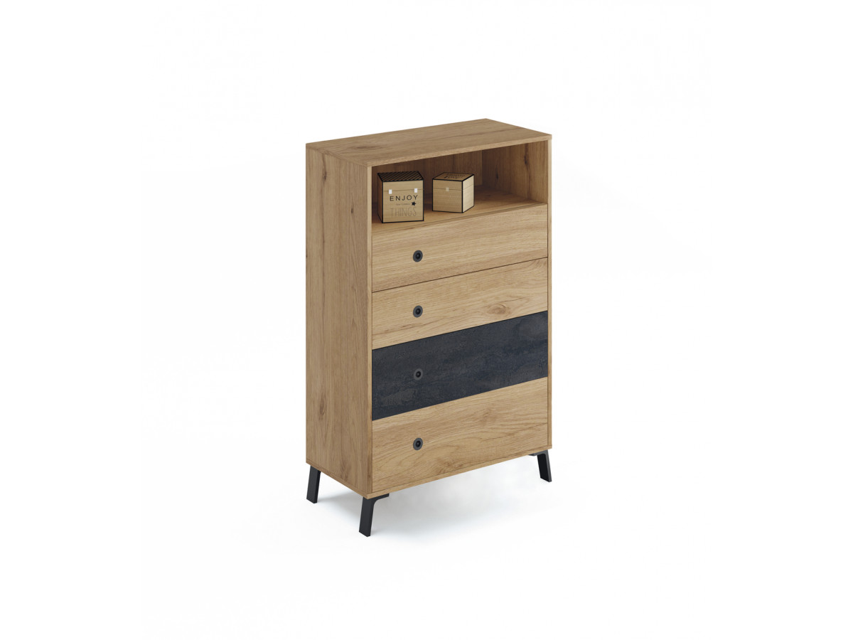 Commode 4 tiroirs KAMILA Chêne