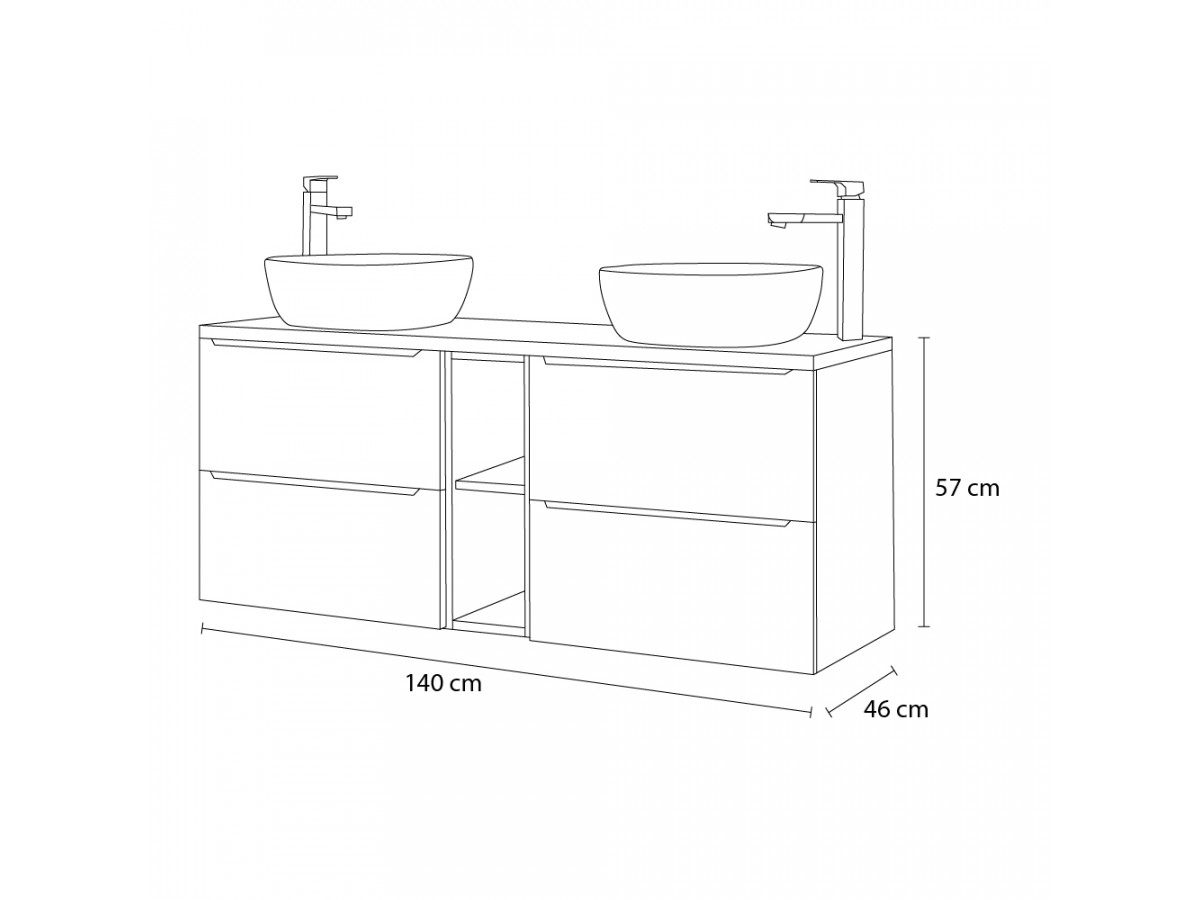 CINDY eiken dubbele spoelbak 140 cm
