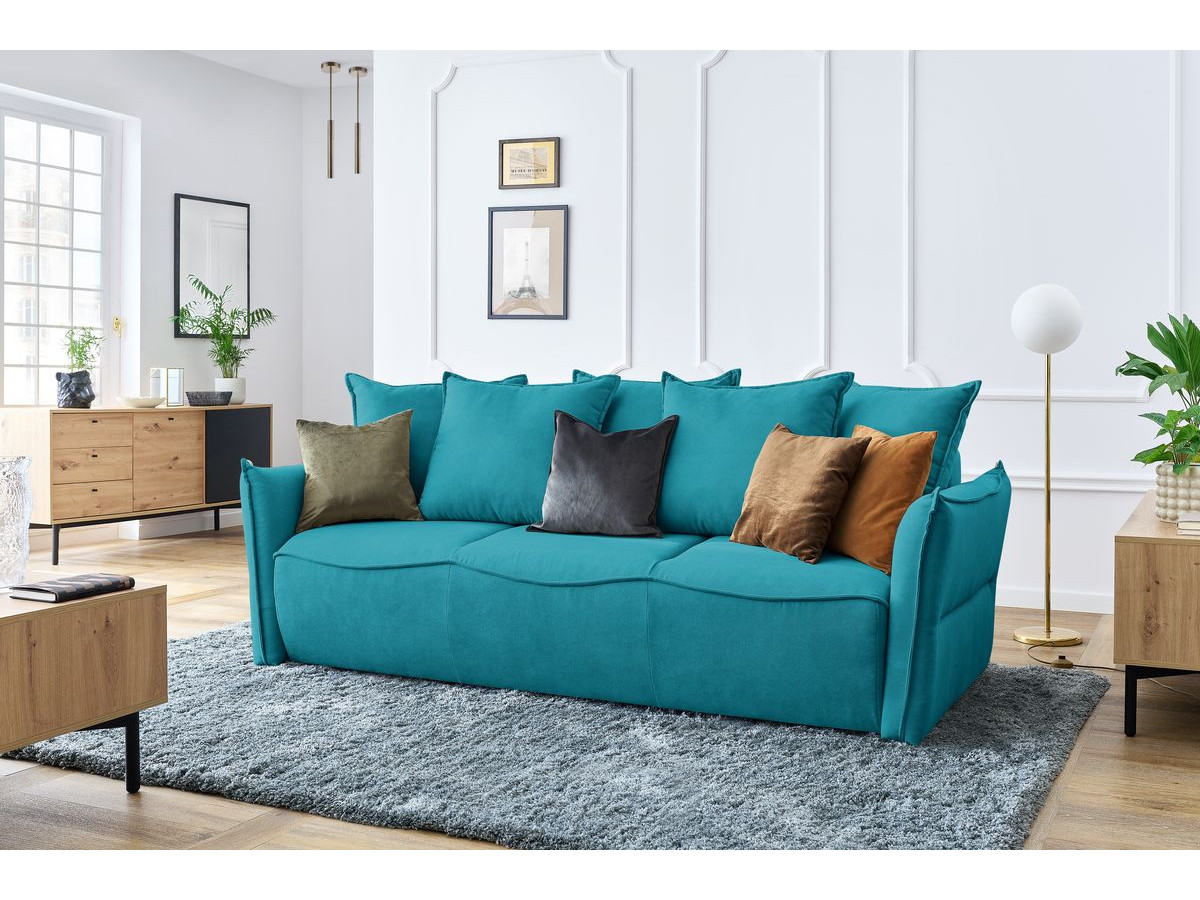 Canapé d'angle fixe EVEREST tissu chiné - Orange - Angle droit - 10 coussins